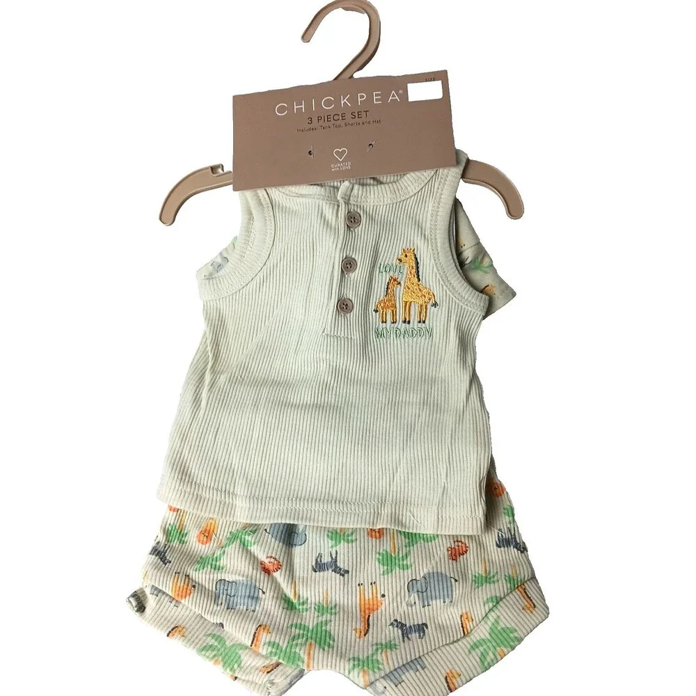 CHICK PEA 3 PIECE OUTFIT- LOVE MY DADDY-TANK, SHORTS, HAT SIZE 6-9 MONTHS